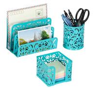 EasyPAG Desk Organizers and Accessories 3 Pieces Office Organizer Set - Pen Holder for Desk, Mail Sorter Countertop and Sticky Note Holder, Dark Teal