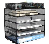 EasyPAG Desktop 5 Tier A4 Mesh in Tray File Holder with a Drawer,Black