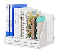 EasyPAG Desktop Metal A4 4 Compartments Magazine File Holder,Mesh Desk Tidy,Office Document Literature Ring Binder Paper Organiser,Filing Rack,White