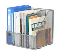 EasyPAG Desktop Metal A4 Magazine File Holder Mesh Desk Tidy Office Literature Document Ring Binder Paper Organiser Filing Rack,4 Compartments,Silver