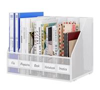 EasyPAG Desktop Metal A4 Magazine File Holder Mesh Desk Tidy Office Literature Document Ring Binder Paper Organiser Filing Rack,5 Compartments,White