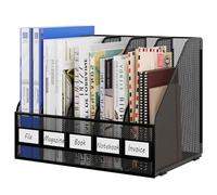 EasyPAG Desktop Metal A4 Magazine File Holder Mesh Desk Tidy Office Literature Document Ring Binder Paper Organiser Filing Rack,5 Compartments,Black