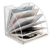EasyPAG Fan-Shaped 6 Compartment Desktop Mesh in Tray Office Desk Tidy A4 File Holder Mail Sorter Paper Organiser Magazine Storage Shelf Filing Rack,White