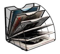 EasyPAG Fan-Shaped 6 Compartment Desktop Mesh in Tray Office Desk Tidy A4 File Holder Mail Sorter Paper Organiser Magazine Storage Shelf Filing Rack,Black
