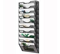 EasyPAG Hanging Wall File Organizer 10 Tier Mesh Office Mail Paper Organization Hanging File Folder Holder Magazine Rack Bin with Nametag Label,Black