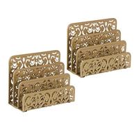 EasyPAG Mail Organizer Countertop 2pc Desk Mail Sorter for Envelope 3-Slot Vertical Letter Holder for Office, Home, School, Gold