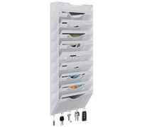 EasyPAG Metal 10 Tier A4 Wall Mounted Document Holder,Hanging Wall File Organiser,Pigeon Holes Storage,Filing Tray,Wall Pocket,Magazine Rack with 5 Hooks for Office & Home,White