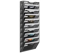 EasyPAG Metal 10 Tier A4 Wall Mounted Document Holder,Hanging Wall File Organiser,Pigeon Holes Storage,Wall Pocket,Filing Tray,Magazine Rack for Office & Home,Black