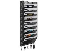 EasyPAG Metal 10 Tier A4 Wall Mounted Document Holder,Hanging Wall File Organiser,Pigeon Holes Storage,Filing Tray,Wall Pocket,Magazine Rack with 5 Hooks for Office & Home,Black