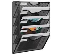 EasyPAG Metal 5 Tier A4 Wall Mounted Document Holder,Hanging Wall File Organiser,Pigeon Holes Storage,Wall Pocket,Filing Tray,Magazine Rack for Office & Home,Black