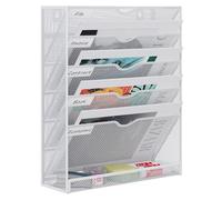 EasyPAG Metal 6 Tier A4 Wall Mounted Document Holder,Hanging Wall File Organiser,Pigeon Holes Storage,In Tray,Magazine Rack for Office & Home Upgrade,White