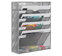 EasyPAG Metal 6 Tier A4 Wall Mounted Document Holder,Hanging Wall File Organiser,Pigeon Holes Storage,In Tray,Magazine Rack for Office & Home Upgrade,Silver