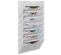 EasyPAG Metal 8 Tier A4 Wall Mounted Document Holder,Hanging Wall File Organiser,Pigeon Holes Storage,Wall Pocket,Filing Tray,Magazine Rack for Office & Home,White