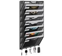 EasyPAG Metal 8 Tier A4 Wall Mounted Document Holder,Hanging Wall File Organiser,Pigeon Holes Storage,Filing Tray,Wall Pocket,Magazine Rack with 5 Hooks for Office & Home,Black