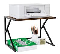 EasyPAG Metal Wood Desktop Printer Stand,Office Storage Shelves for Printer & Fax,Desk Organiser for Home,Brown