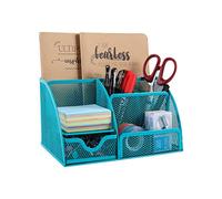 EasyPAG Office Mesh Desk Tidy Versatile Stationery Storage Desktop Organiser Pen Holder with Drawer,Turquoise