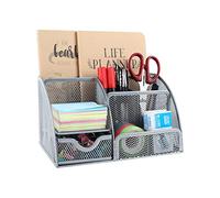 EasyPAG Office Mesh Desk Tidy Versatile Stationery Storage Desktop Organiser Pen Holder with Drawer,Silver