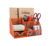 EasyPAG Office Mesh Desk Tidy Versatile Stationery Storage Desktop Organiser Pen Holder with Drawer,Orange