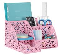 EasyPAG Office Metal Desk Organiser 6 Compartments + Drawer Mixed Pattern Design, Rose Gold