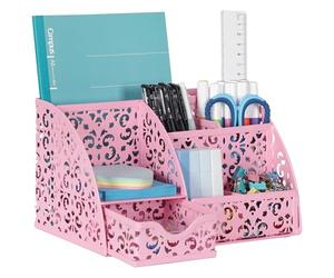 EasyPAG Office Metal Desk Organiser 6 Compartments + Drawer Mixed Pattern Design, Rose Gold