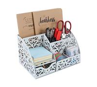 EasyPAG Office Metal Desk Tidy Versatile Stationery Storage Desktop Sticky Note Organiser Pen Holder with Drawer,White