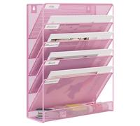 EasyPAG Wall-Mounted Office Organizer 5-Tier Vertical File/Mail Holder Sturdy Mesh Design for Desk or Cubicle Storage, Silver