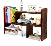 EasyPAG Wood Desk Shelves Adjustable Desktop Bookshelf Freestanding Home and Office Supplies Storage Display Shelf Desk Tidy Organiser,Brown