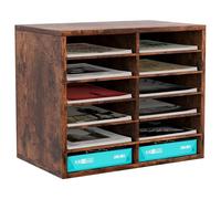 EasyPAG Wood Desktop 6 Tier 12 Compartments A4 Filing Tray Office Desk Tidy Mail Sorter File Holder Paper Organiser Magazine Storage Rack,Brown