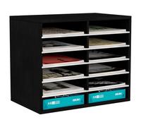EasyPAG Wood Desktop 6 Tier 12 Compartments A4 Filing Tray Office Desk Tidy Mail Sorter File Holder Paper Organiser Magazine Storage Rack,Black