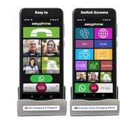 Easyphone® Easy To Use Simple Smartphone For Elderly & Seniors All networks No Contract Mobile Phone 6.5" Bright Screen Loudspeaker, SOS GPS, 4G UK Helpline Includes Case WhatsApp Charging Dock
