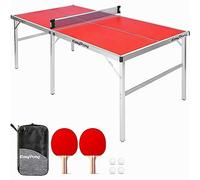 EasyPong | Red Ping Pong Table | 182x91cm | Premium Quality | Easy to Carry | Stable | Ideal for Outdoor & Indoor | 2 Rackets + 4 Balls | Table Tennis | 100% Fun
