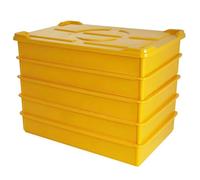 EASYROSE 5 Pack Stackable Pizza Dough Proofing Box with Lid, 60 x 40 x 9.5cm Plastic Dough Tray Container, Commercial Bread Proofing Boxes - Yellow (5 Trays + 1 Lid)
