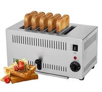 EASYROSE 6-Slice Commercial Toaster, 2500W Stainless Steel Wide Slot Bread Toaster with 5 Browning Levels, 140mm x 38mm Extra-Long Slots, Manual Pop-Up & Removable Crumb Tray