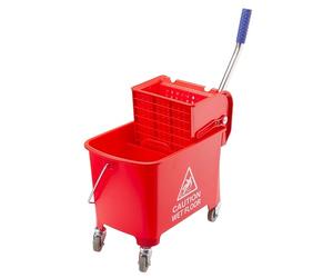 EASYROSE Mop Bucket with Wringer on Wheels, 20L Heavy Duty Commercial Mop Bucket, Industrial Kentucky Mop Pail with Down Press Wringer & Caution Sign, Upright Rolling Cleaning Cart for Floor, Red