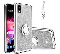 Easyscen Case for TCL 30 LE, Clear Glitter Soft TPU Shockproof Protective Bumper Cover with Kickstand Lanyard, Sparkly Cute Slim Women Girls Phone Case for Alcatel TCL 30 Z (T602DL) - Silver
