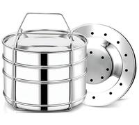 EasyShopForEveryone Compatible with Baking Pans for Flan, Layer Cake Stainless Steel 3-Tier Insert Pans for 8 Qt Cookers