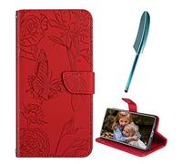 EasyShow Case for Reno15 Pro Max, Butterfly PU Leather Wallet Phone Folio Cases with Stand function, Card Slots + Touch Stylus Pen, Cover Compatible with Reno15 Pro Max-Red