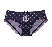 EasyTalk Cartoon Heart Pattern Panties, Ruffled Trim Underwear, Kawaii Character Design, Romantic Valentine's Day Collection, Soft Stretch Fabric with Decorative Bow,L,50969S-B