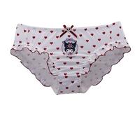 EasyTalk Cartoon Heart Pattern Panties, Ruffled Trim Underwear, Kawaii Character Design, Romantic Valentine's Day Collection, Soft Stretch Fabric with Decorative Bow,L,50969S-WR