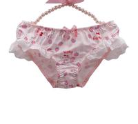 EasyTalk Cartoon Ladies' Underwear, Milk Silk Panties with Lace Trim, Strawberry Print Pattern, Side Bow Detail, Romantic Valentine's Day Collection, Soft Stretch Fabric,M,50627S-P