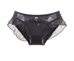 EasyTalk Fresh Floral Embroidery Ruffle Edge Panties for Women Cute Ice Silk Mid Rise Breathable Soft Girls Teen Princess Style, Black, Bow Detail, Lace Trim Underwear