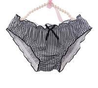 EasyTalk Japanese High School Girl Panties Teenage Kawaii Underwear Women's Ruched Bikini Knickers Heart Print Bow Soft Cute Pants Black
