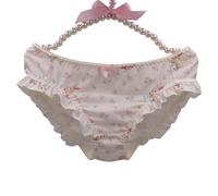 EasyTalk Japanese Kawaii Schoolgirl Panties Seamless Cute Anime Underwear for Teens Stretch Comfort Ruffle Trim Floral Print Knickers (UK, Alpha, L, Regular, Regular, 50566S-F)