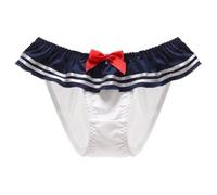 EasyTalk Japanese Sailor Style Panties - Navy Blue Kawaii Underwear with Cat Print&Big Bowknot Petite Size Cute Anime Harajuku Breathable Women's Underpants (UK, Alpha, M, Regular, Regular, 8445S-B)