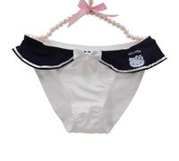 EasyTalk Japanese Sailor Style Panties - Navy Blue Kawaii Underwear with Cat Print&Big Bowknot Petite Size Cute Anime Harajuku Breathable Women's Underpants