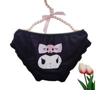EasyTalk Kawaii Anime Character Women's Cute Panties, Lolita Pants, Bowknots Cartoon Print Underwear, Soft Rayon Fabric, fit for High School Students (UK, Alpha, L, Regular, Regular, Black)