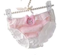 EasyTalk Kawaii Bunny Panties, Plush Fur Trim, White Ruffled Elastic Waistband, Cute Rabbit Design, Ladies Sexy Underwear Knickers,L, MM124-P