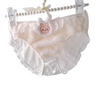 EasyTalk Kawaii Bunny Panties, Plush Fur Trim, White Ruffled Elastic Waistband, Cute Rabbit Design, Ladies Sexy Underwear Knickers,M, MM124-Y