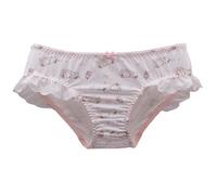 EasyTalk Kawaii Milk Silk Panties with Lace Trim, Cute Animal Print Pattern, Ruffled Underwear with Bow Detail, Japanese Anime Underpanties, Soft Stretch Fabric,L,50626S-W