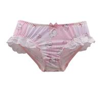 EasyTalk Kawaii Pink Milk Silk Panties with Lace Trim, Cute Animal Print Design, White Eyelet Ruffle Detail, Japanese Anime Underpanties, Soft Stretch Fabric with Decorative Bow,L,50649S